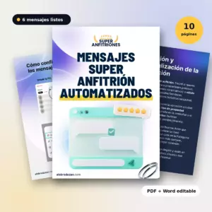 Mockup de la guía Mensajes automatizados para Airbnb: portada y páginas interiores
